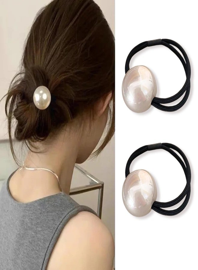 ايوبوك ربطات شعر فرنسية مزينة باللؤلؤ - ربطات شعر مطاطية أنيقة وإكسسوارات للشعر الكثيف للنساء، وذيل الحصان العالي، وللفتيات - Image 1